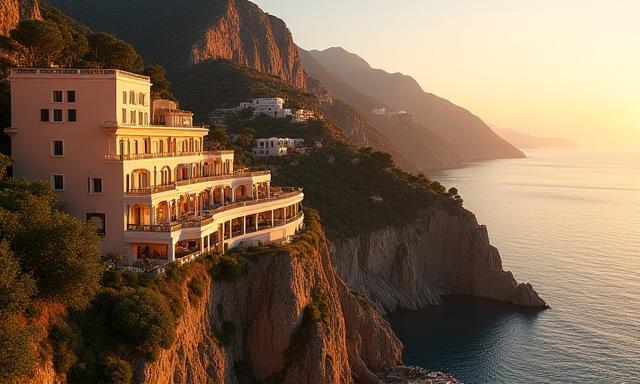 Cliffside hotel with sunset view on Amalfi Coast